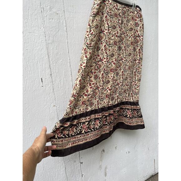 Ann Taylor Loft 100% Silk Size 12 30”Paisley Floral Ruffle Boho Midi Pink Brown - Picture 14 of 14